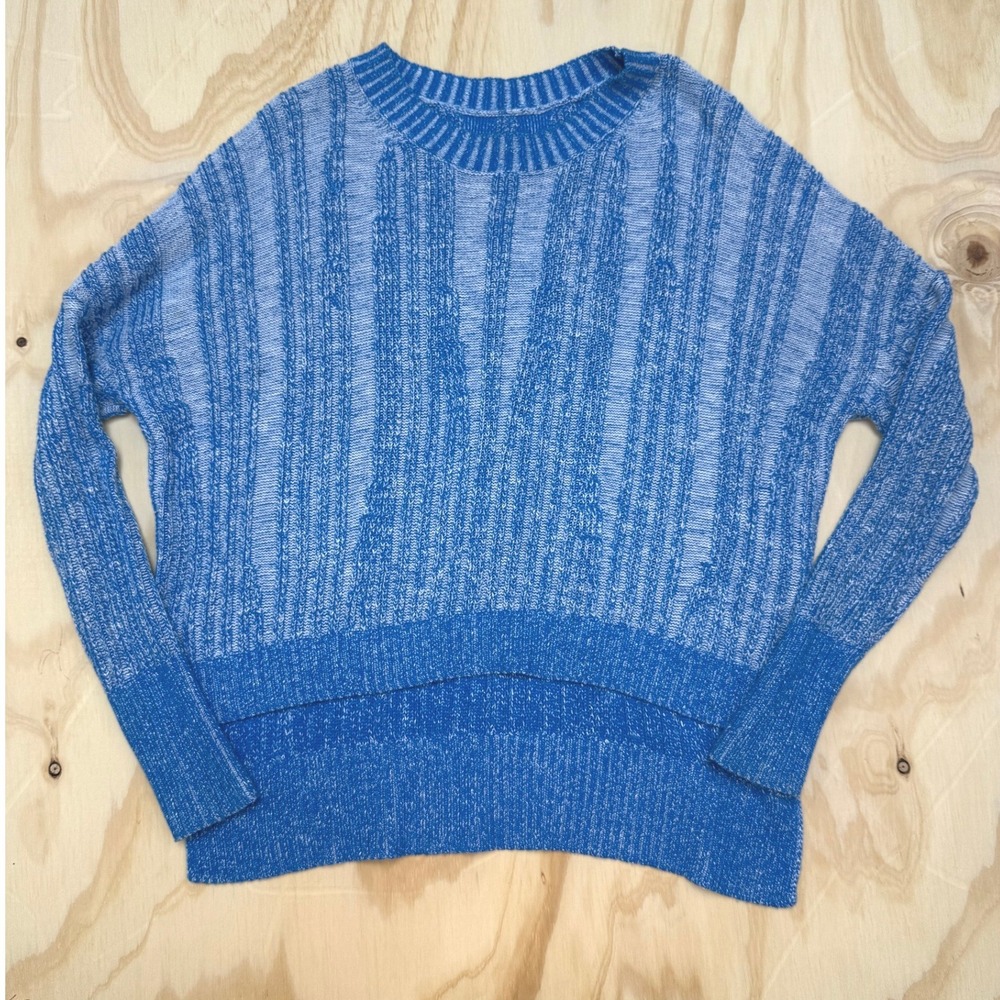 Pilcro Anthropologie Blue Stripped Ribbed Slouchy Sweater Small Hi Low - Picture 1 of 8